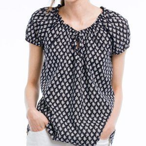 Keyhole Neckline Peasant Blouse Ellos Navy/White